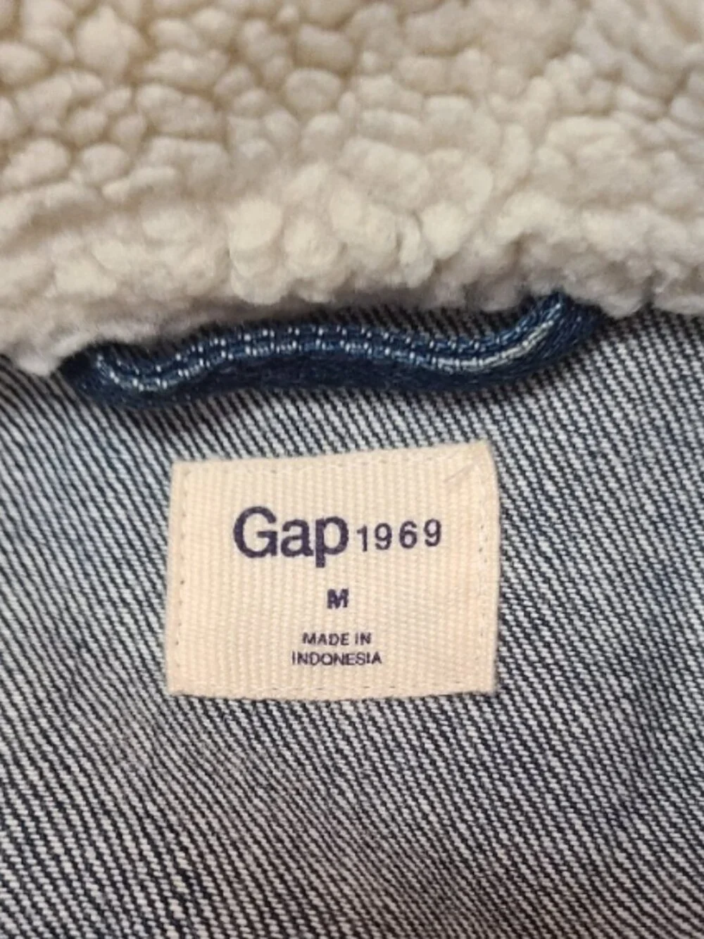 VINTAGE GAP 1969 DENIM MOTO JACKET SHEARLING COLLAR JEAN JACKET sz M - Picture 7 of 9
